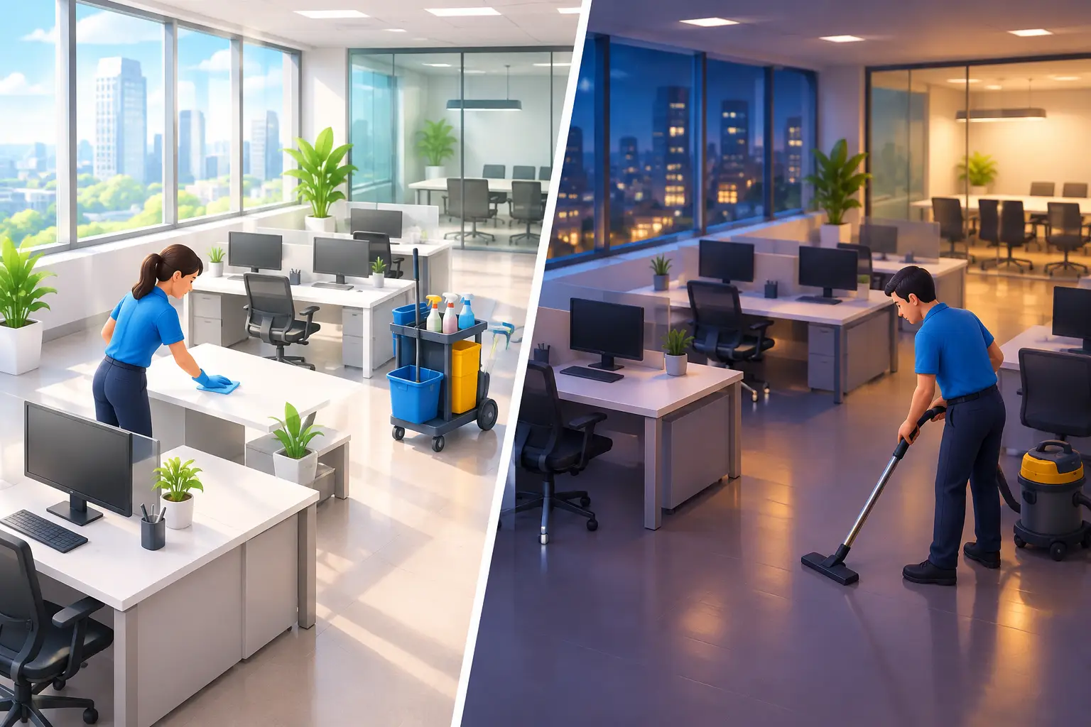 Daytime Versus Evening Office Cleaning Compared